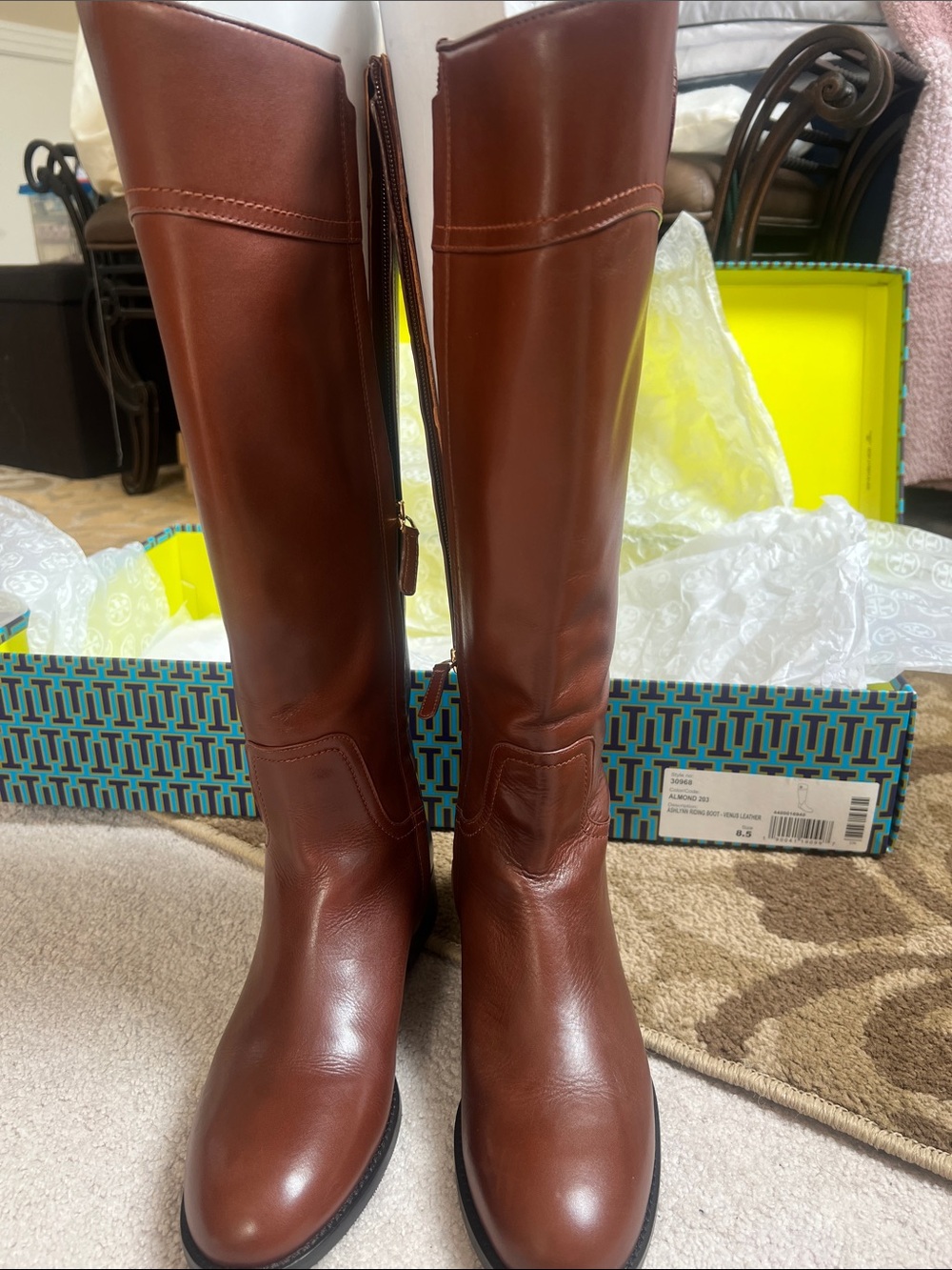 Tory Burch Brown Leather Over-the-Knee Riding Boots with Logo Medallion - Picture 2 of 8